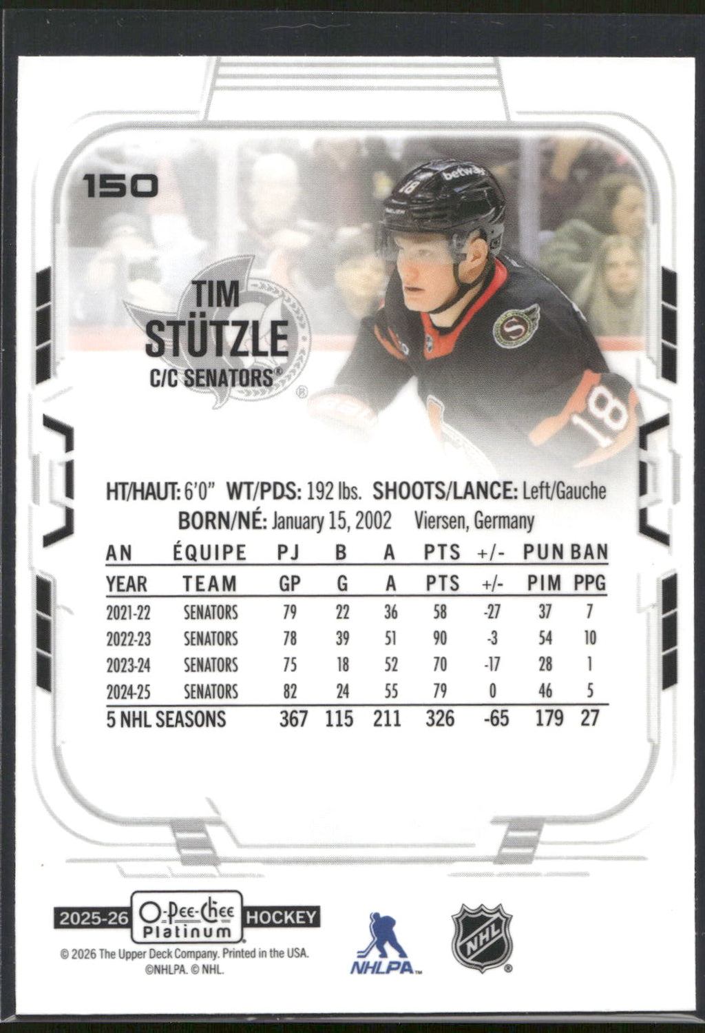 2025-26 O-Pee-Chee Platinum #150 Tim Stutzle