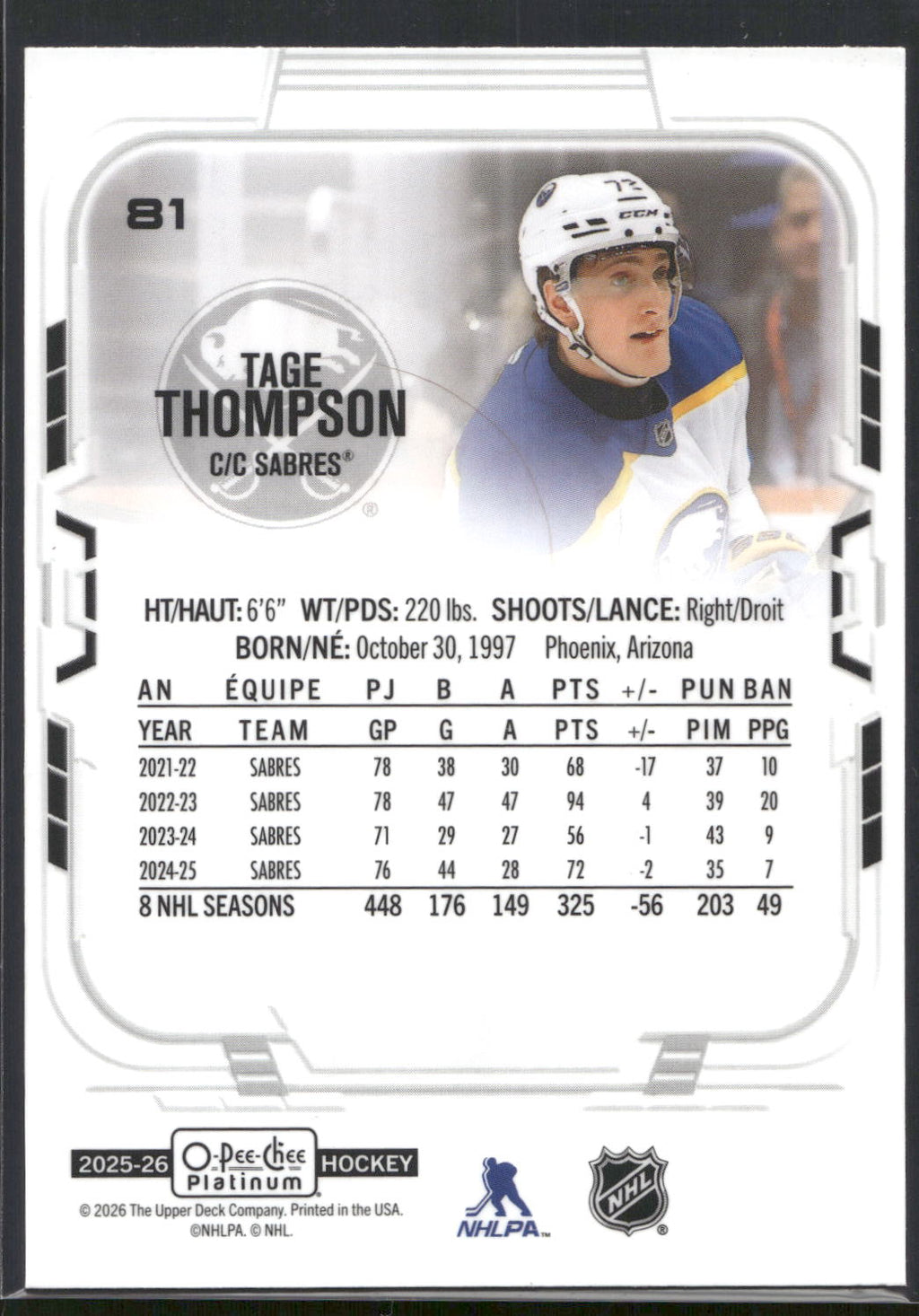 2025-26 O-Pee-Chee Platinum #81 Tage Thompson