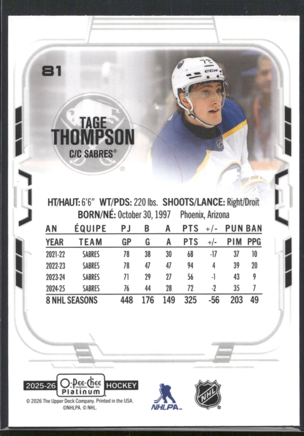 2025-26 O-Pee-Chee Platinum #81 Tage Thompson