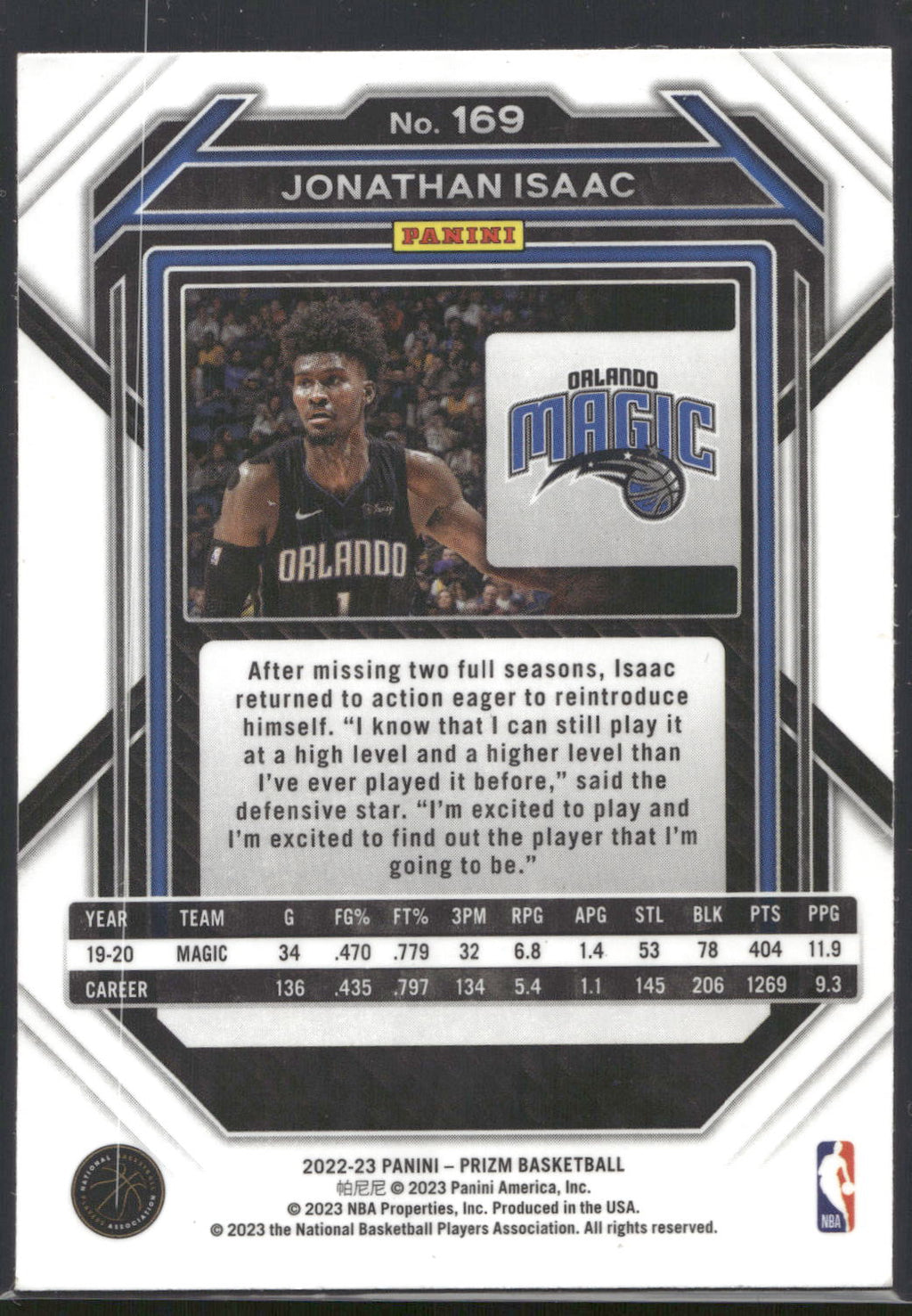 2022-23 Panini Prizm #169 Jonathan Isaac