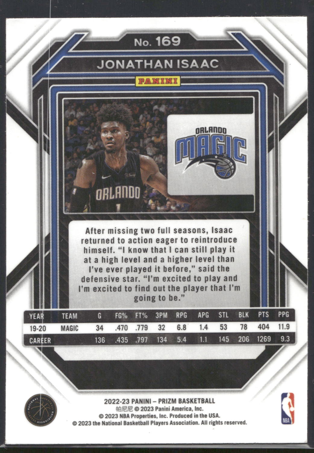 2022-23 Panini Prizm #169 Jonathan Isaac