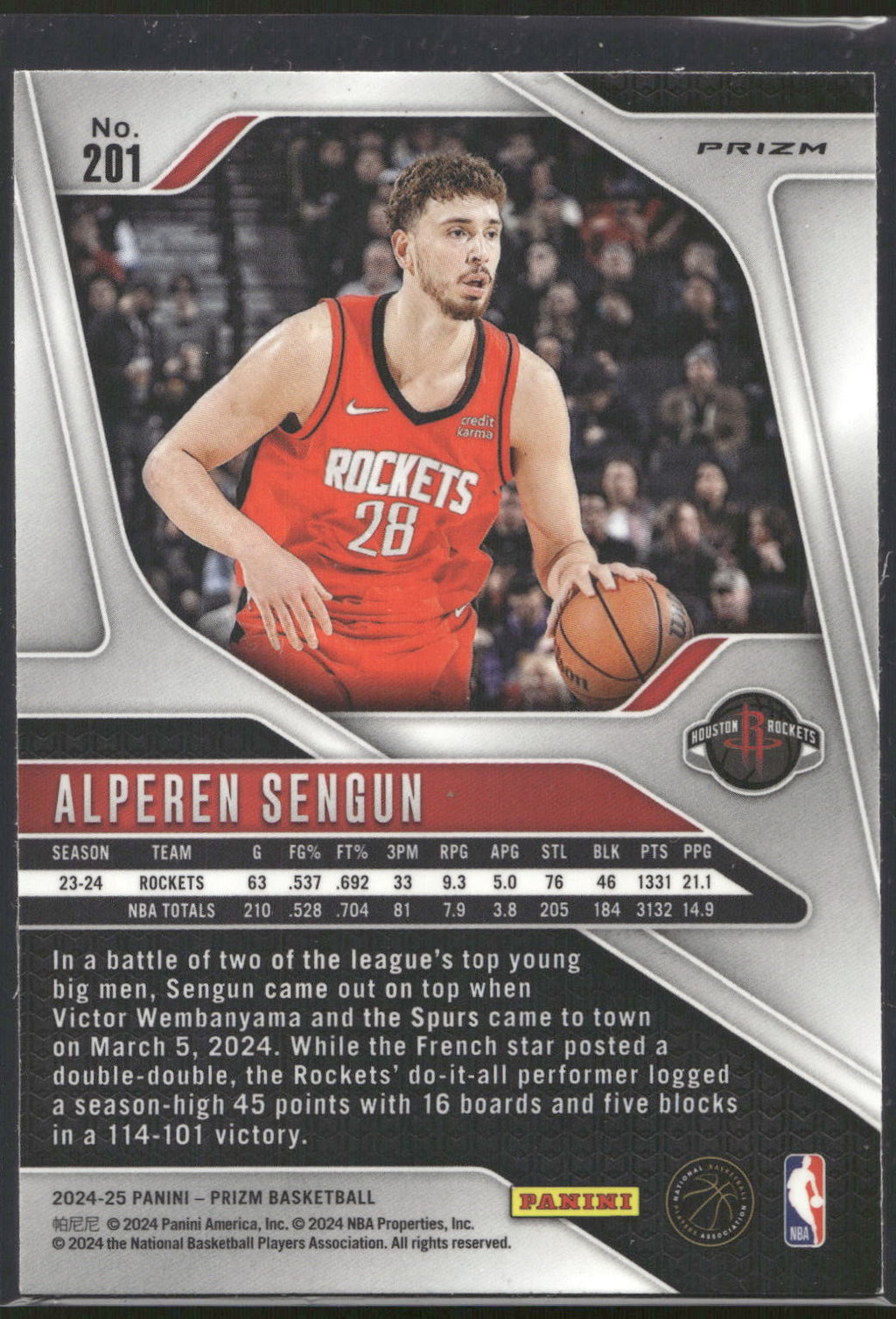 2024-25 Panini Prizm #201 Alperen Sengun Prizms Silver