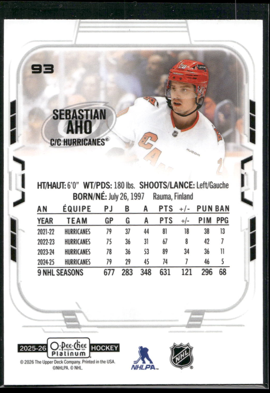2025-26 O-Pee-Chee Platinum #93 Sebastian Aho
