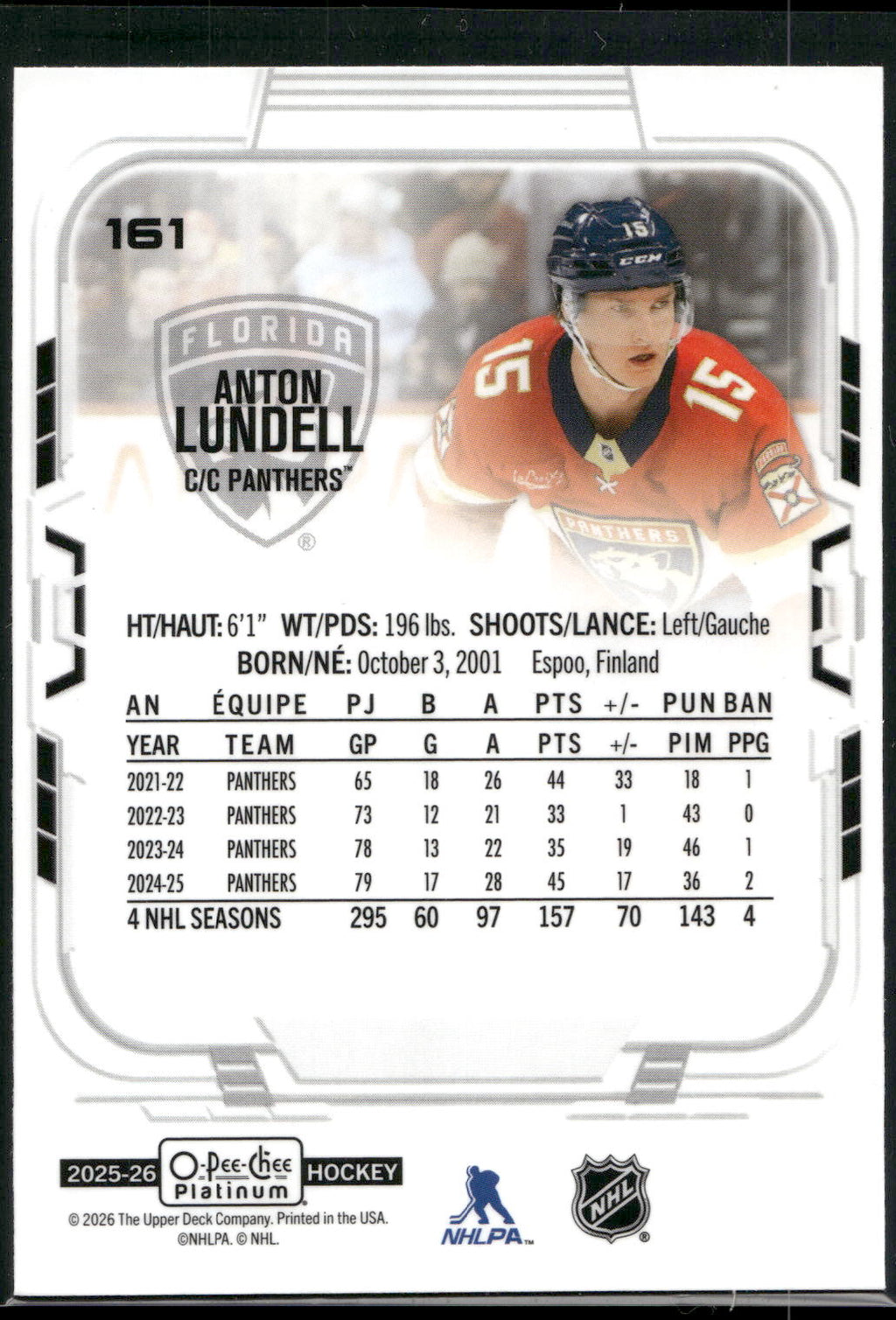 2025-26 O-Pee-Chee Platinum #161 Anton Lundell