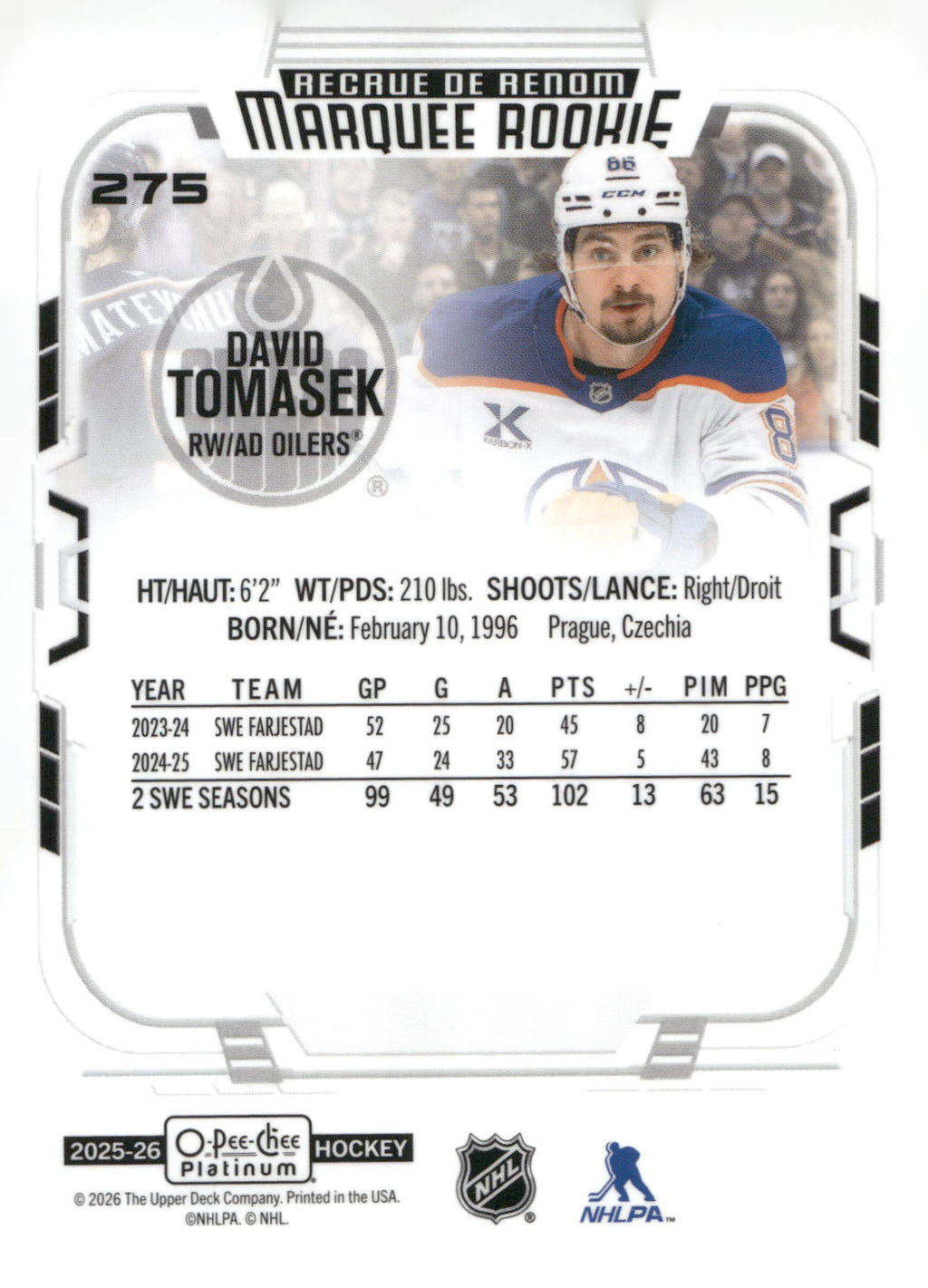 2025-26 O-Pee-Chee Platinum #275 David Tomasek