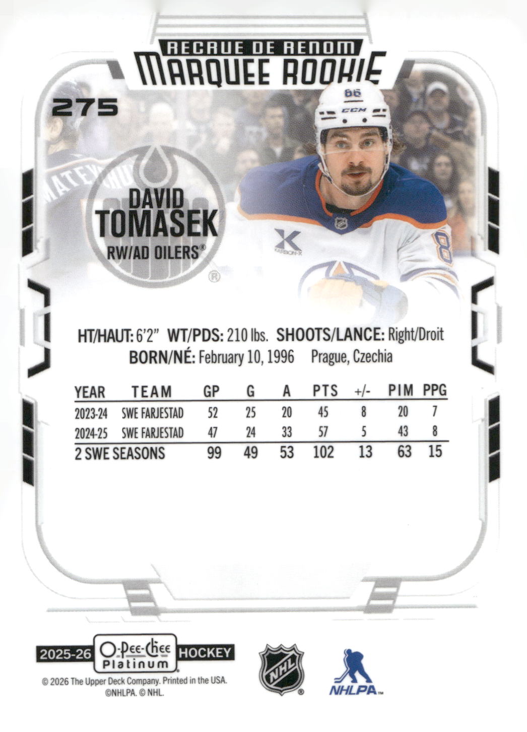 2025-26 O-Pee-Chee Platinum #275 David Tomasek