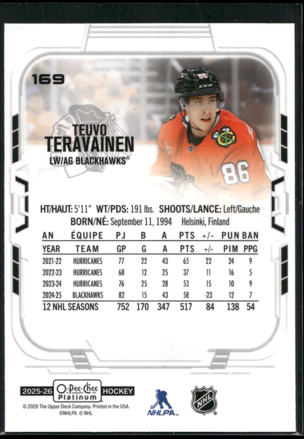 2025-26 O-Pee-Chee Platinum #169 Teuvo Teravainen