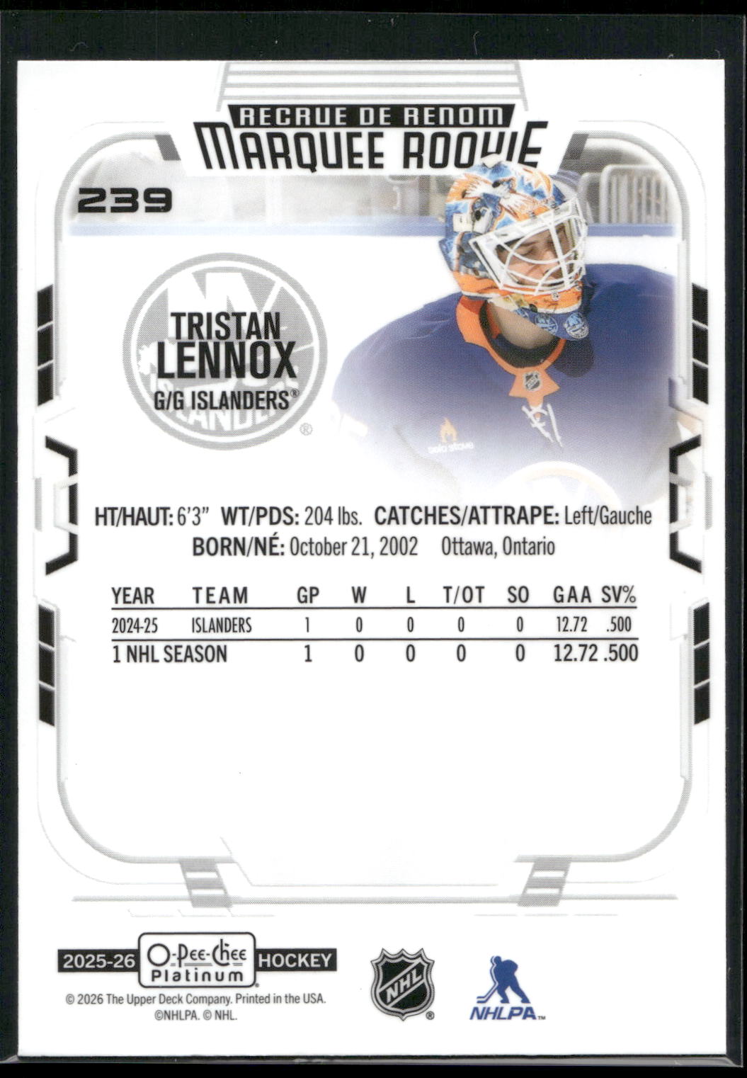 2025-26 O-Pee-Chee Platinum #239 Tristan Lennox