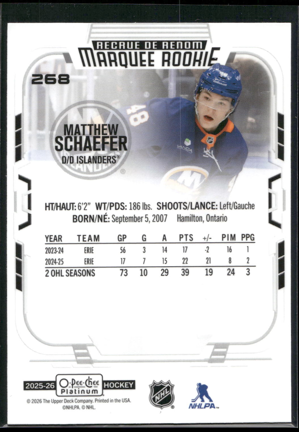 2025-26 O-Pee-Chee Platinum #268 Matthew Schaefer