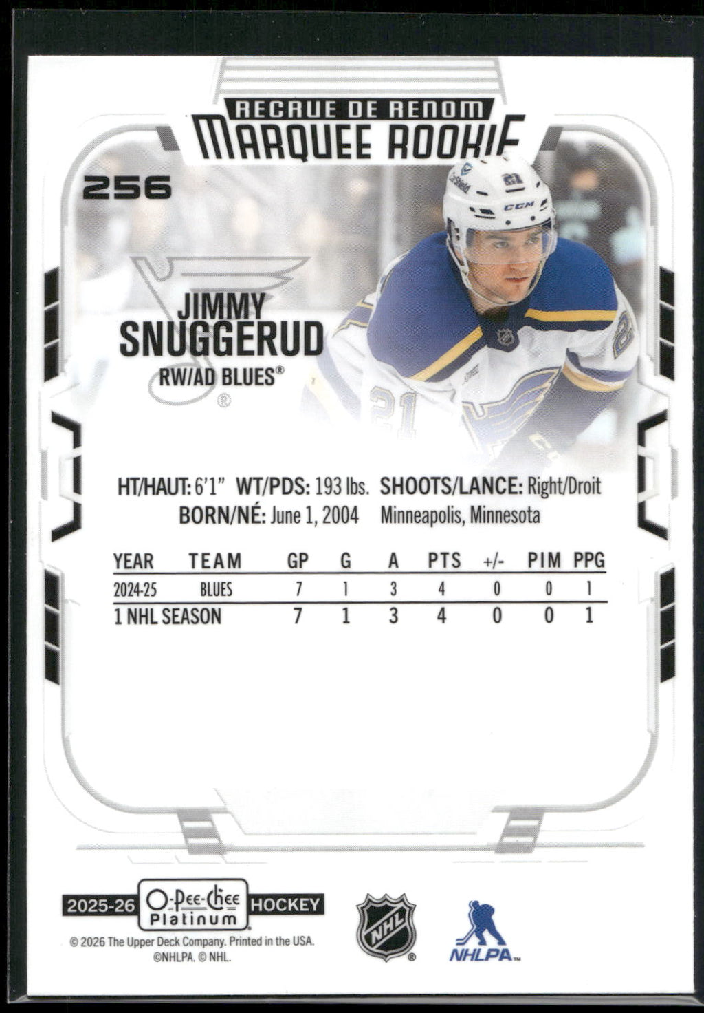 2025-26 O-Pee-Chee Platinum #256 Jimmy Snuggerud