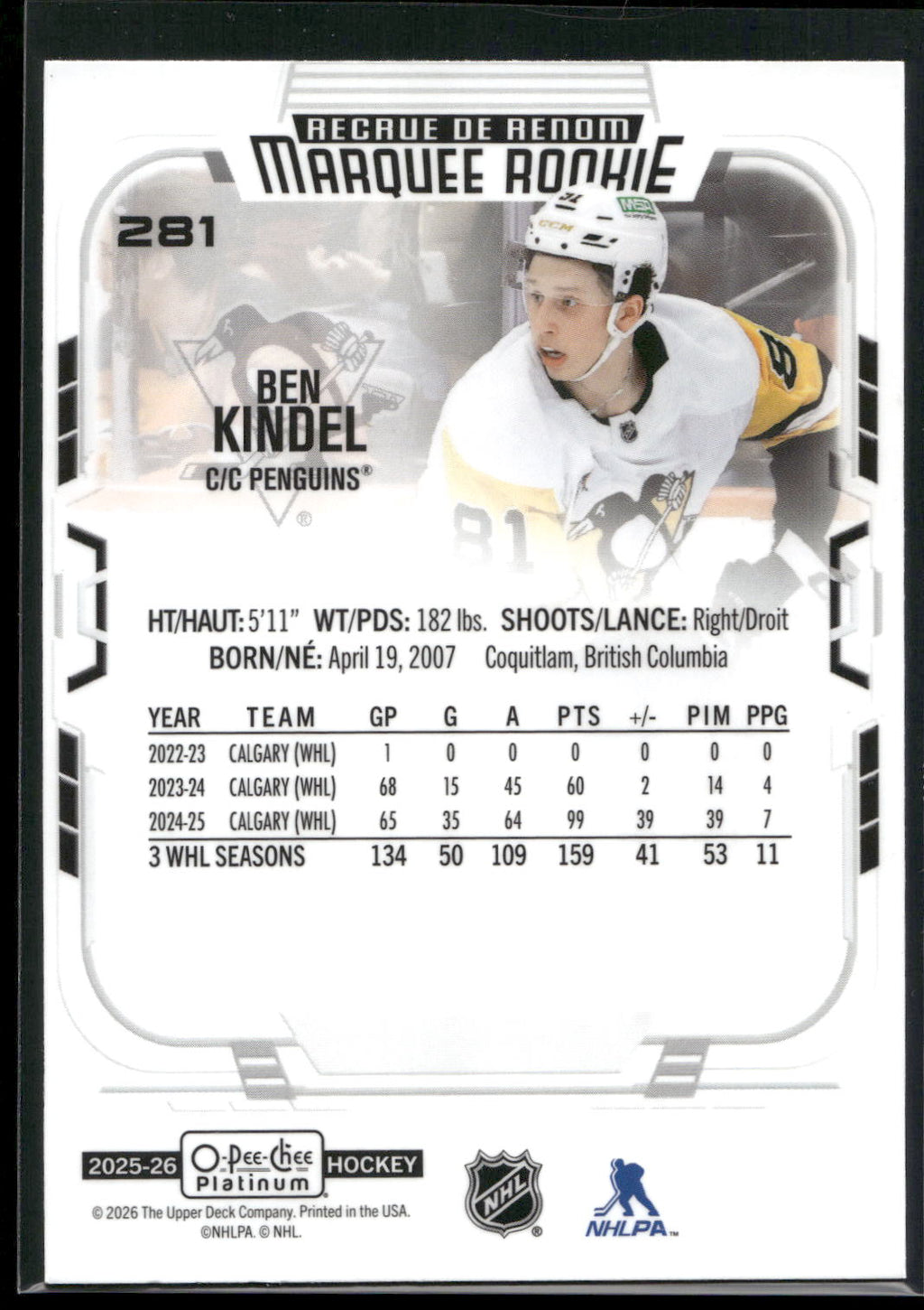 2025-26 O-Pee-Chee Platinum #281 Ben Kindel
