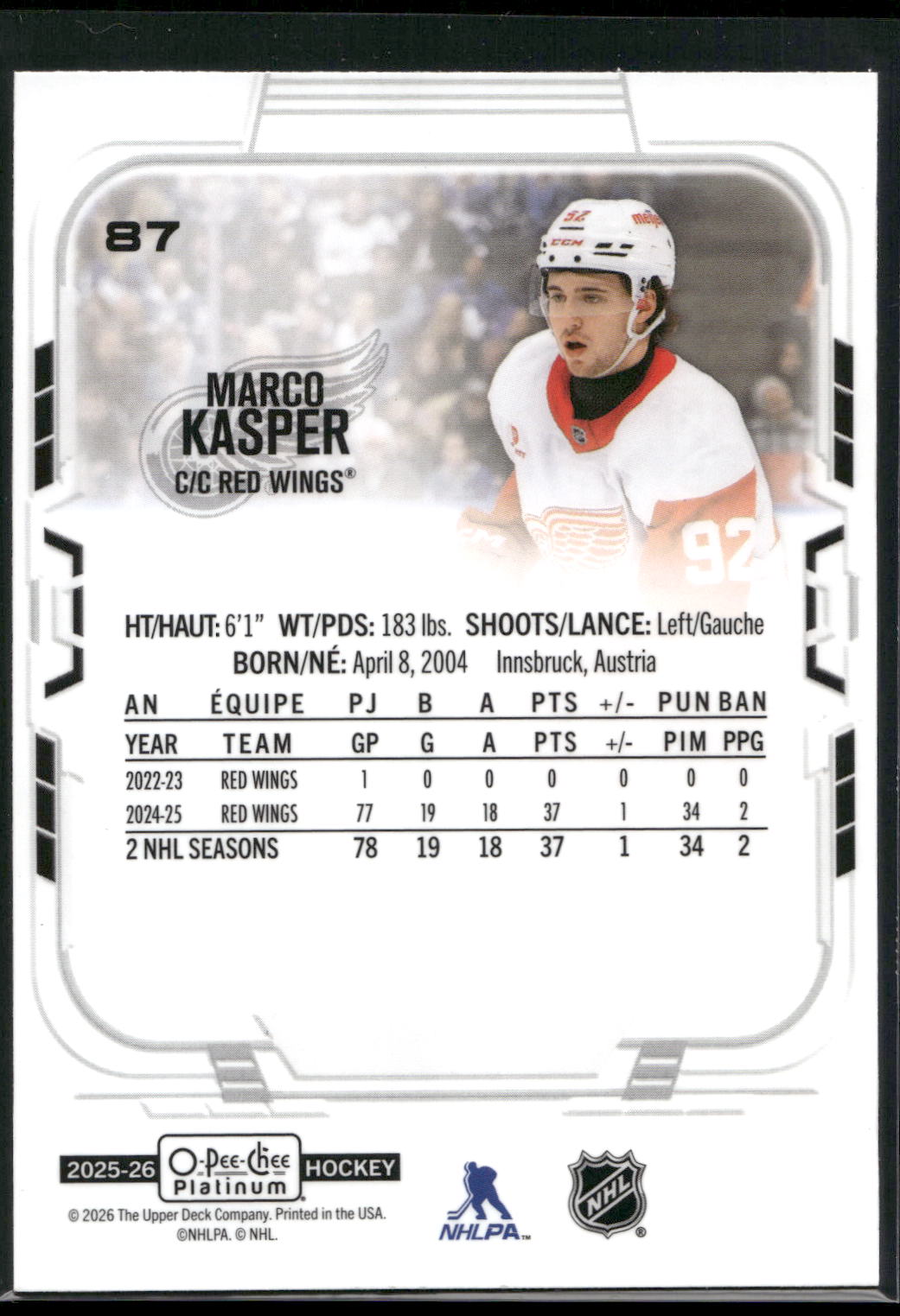 2025-26 O-Pee-Chee Platinum #87 Marco Kasper