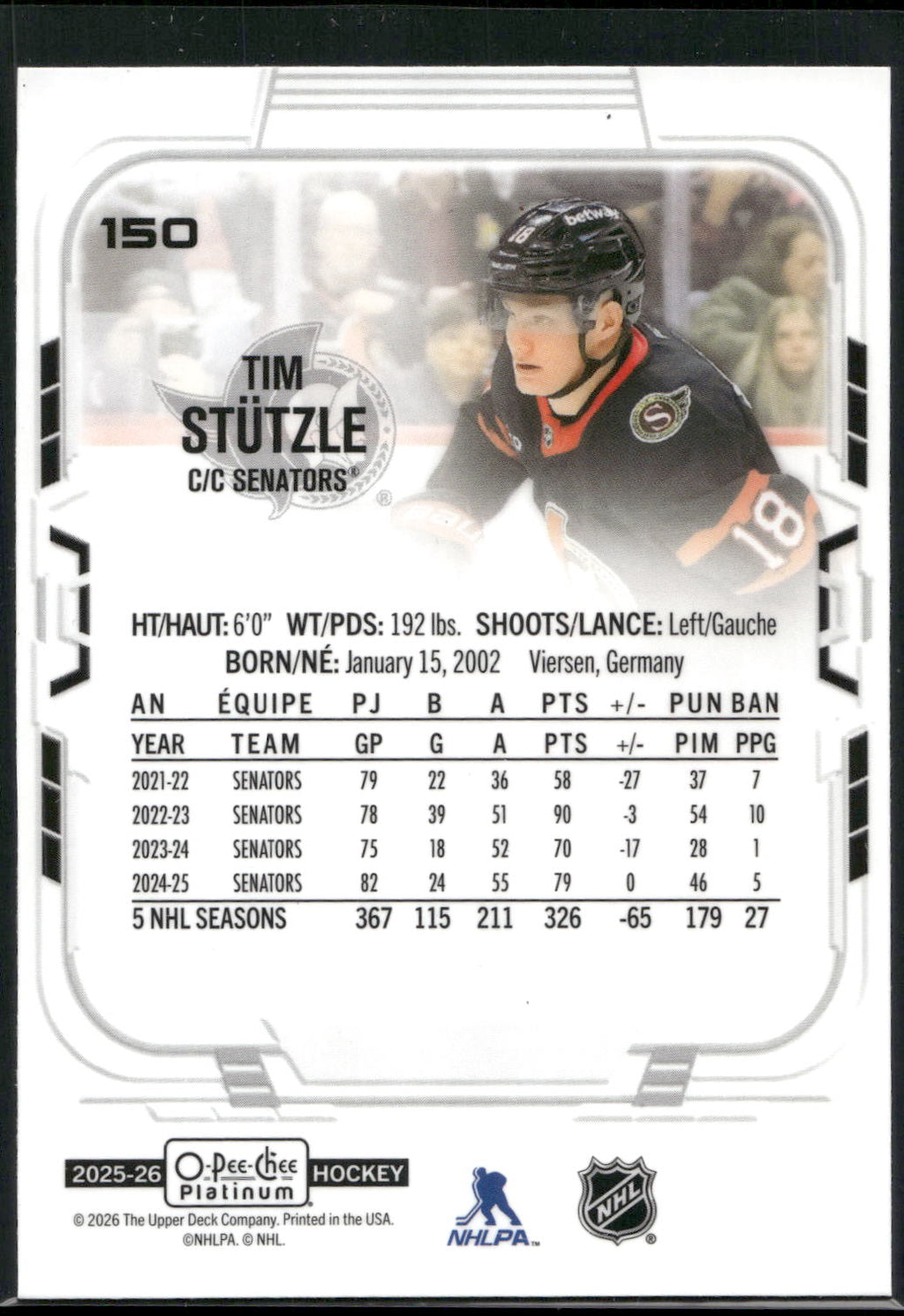 2025-26 O-Pee-Chee Platinum #150 Tim Stutzle