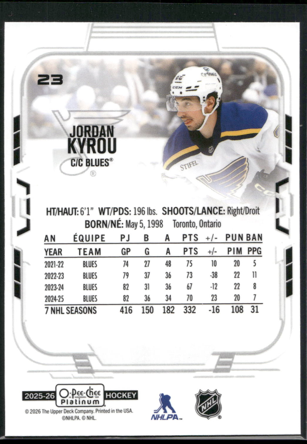 2025-26 O-Pee-Chee Platinum #23 Jordan Kyrou