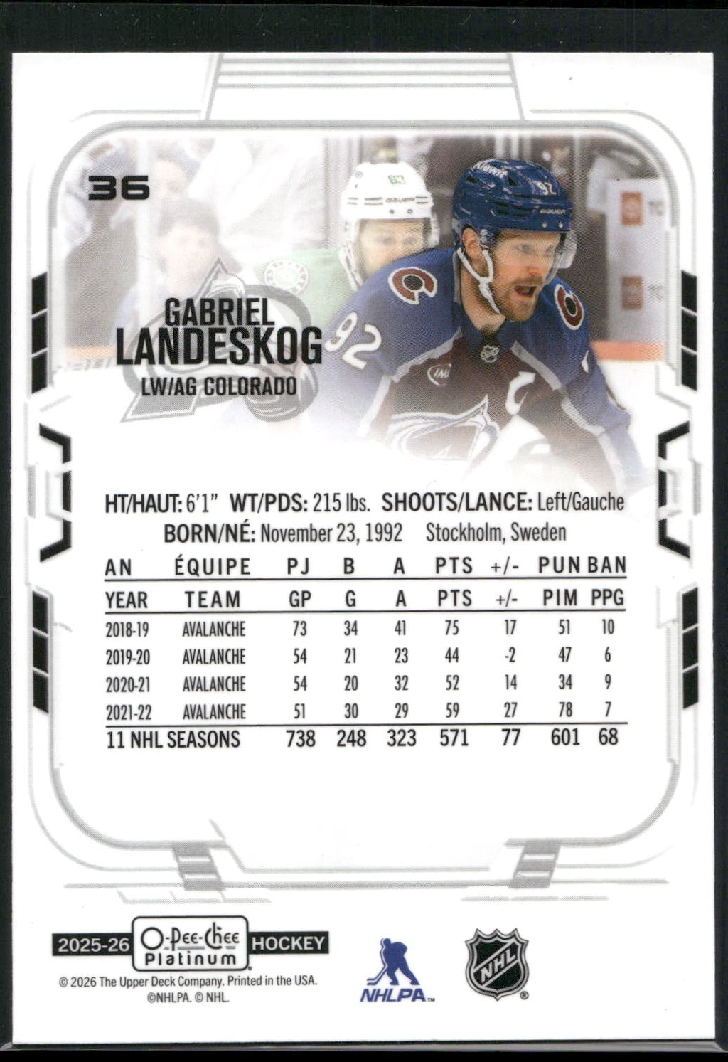 2025-26 O-Pee-Chee Platinum #36 Gabriel Landeskog