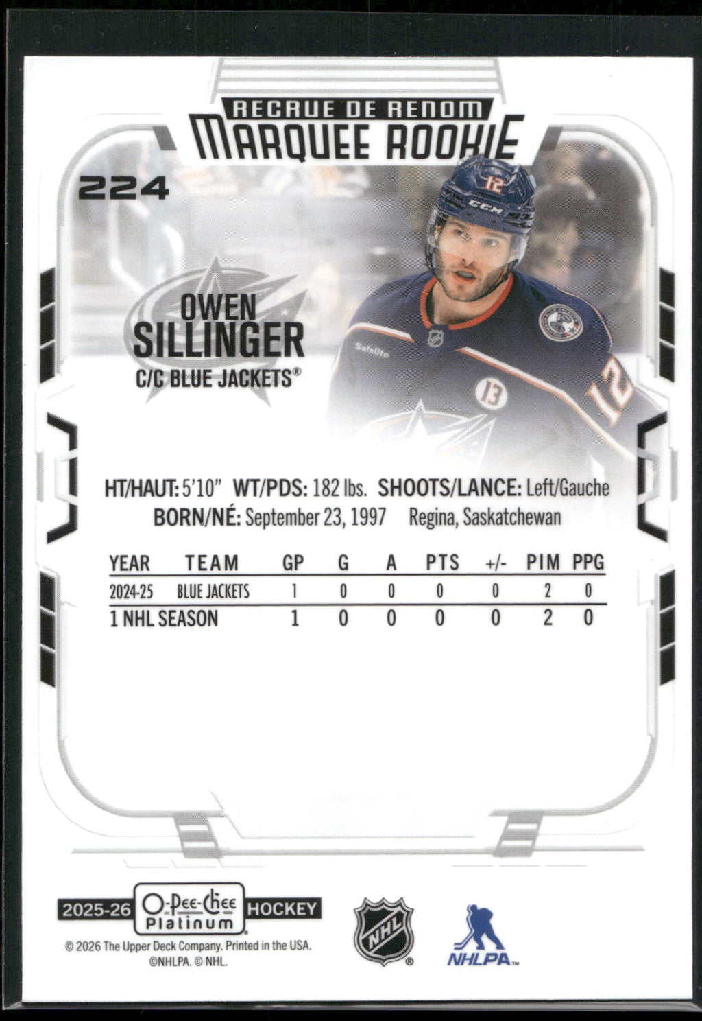 2025-26 O-Pee-Chee Platinum #224 Owen Sillinger