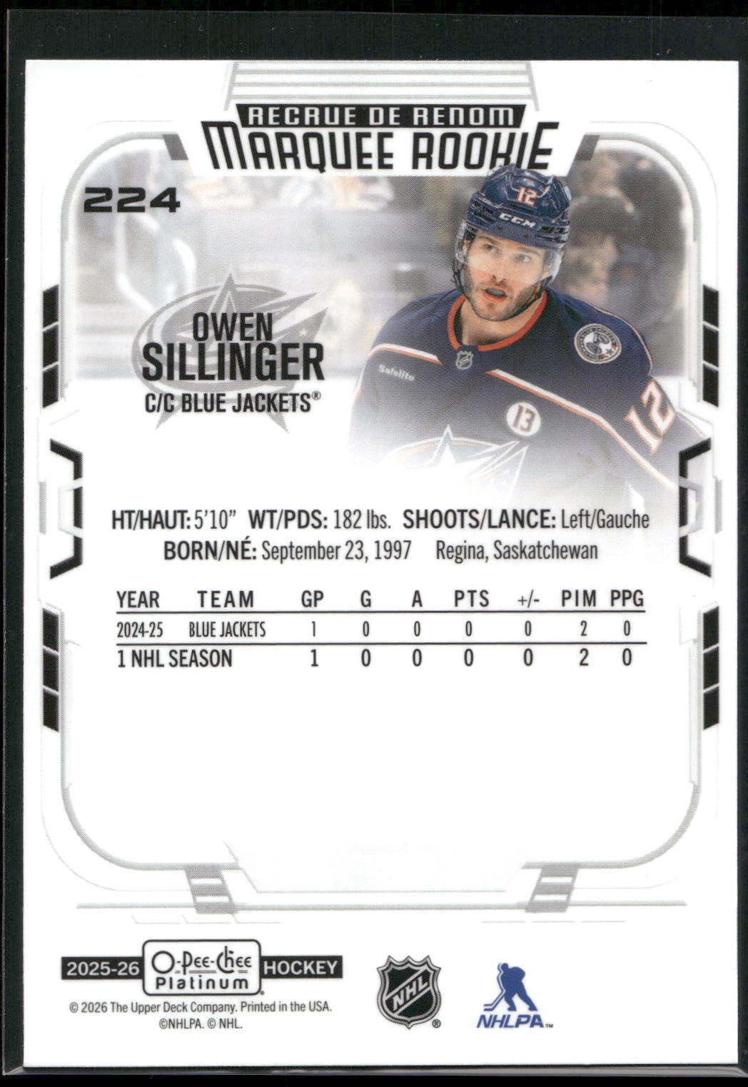 2025-26 O-Pee-Chee Platinum #224 Owen Sillinger