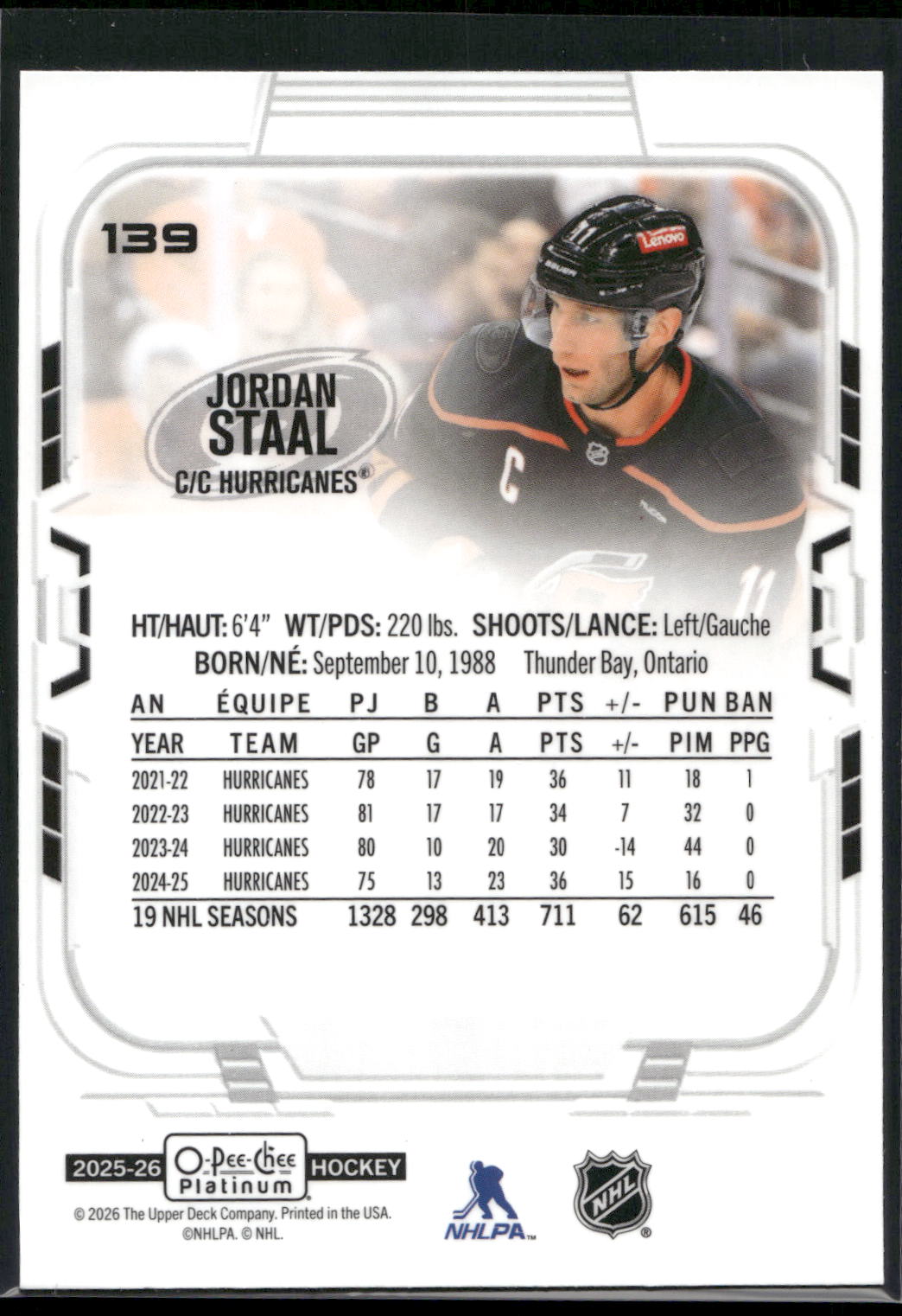 2025-26 O-Pee-Chee Platinum #139 Jordan Staal