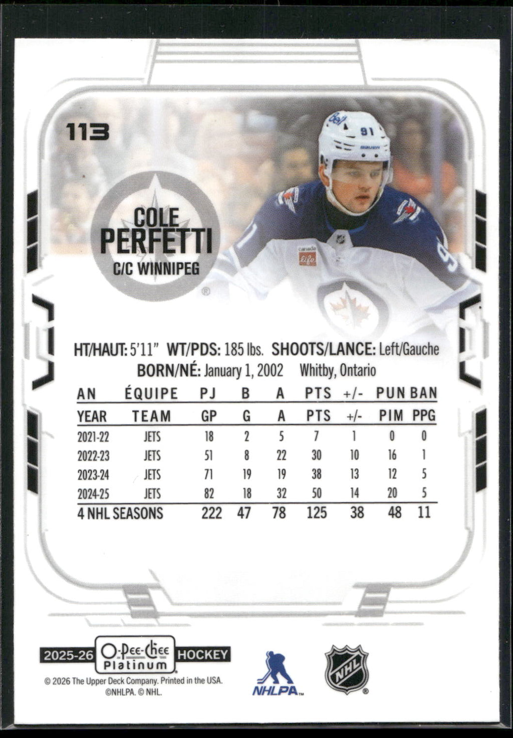 2025-26 O-Pee-Chee Platinum #113 Cole Perfetti
