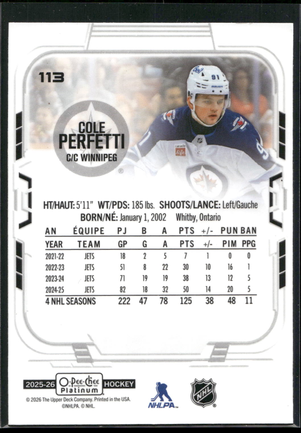 2025-26 O-Pee-Chee Platinum #113 Cole Perfetti