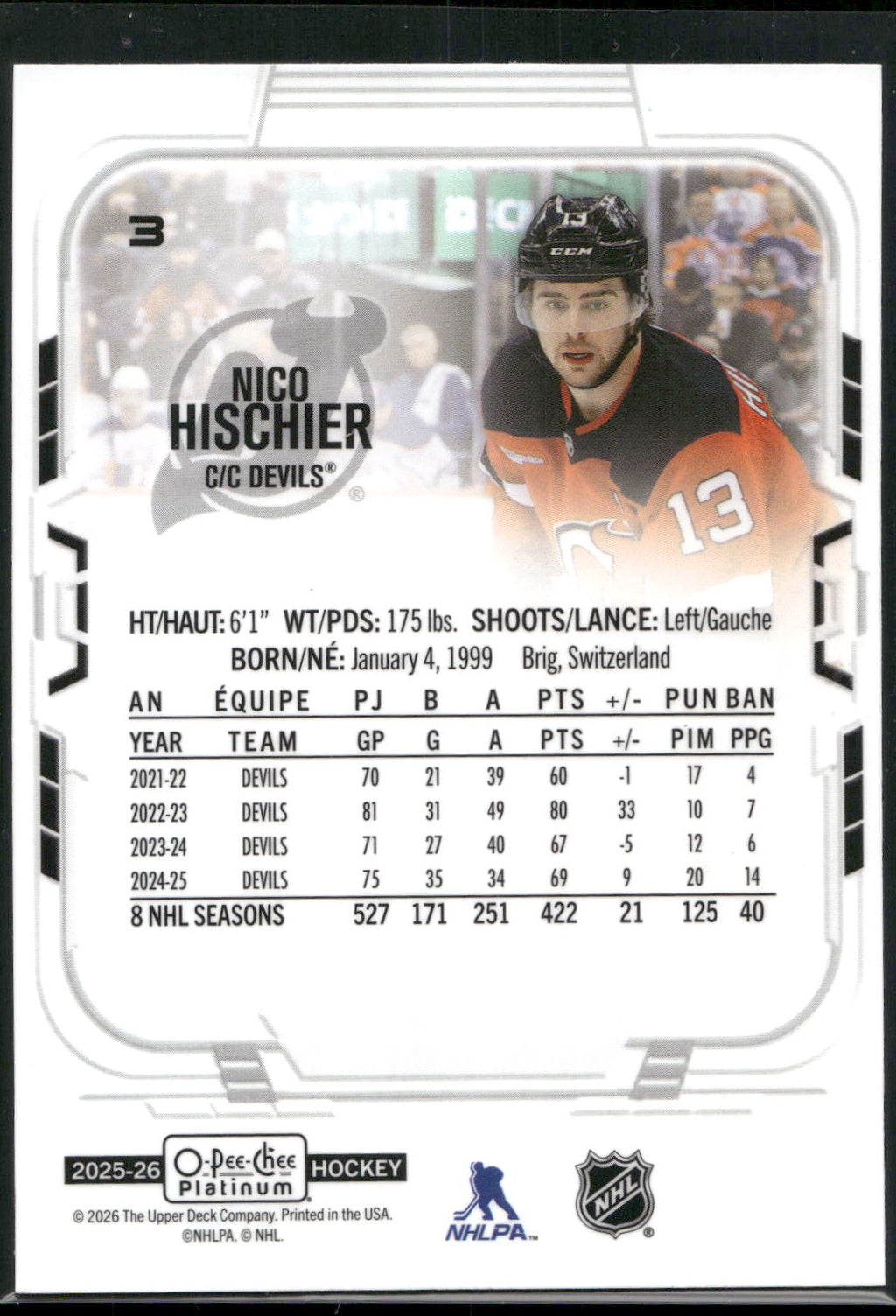 2025-26 O-Pee-Chee Platinum #3 Nico Hischier