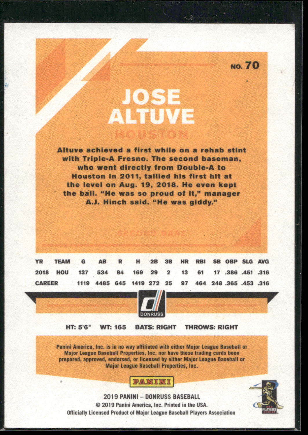 2019 Donruss #70b Jose Altuve Independence Day