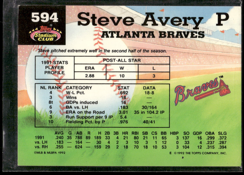 1992 Stadium Club #594b Steve Avery