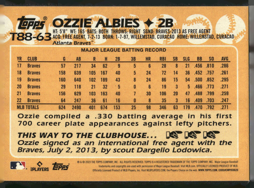 2023 Topps #T88-63 Ozzie Albies 1988 Topps Baseball 35th