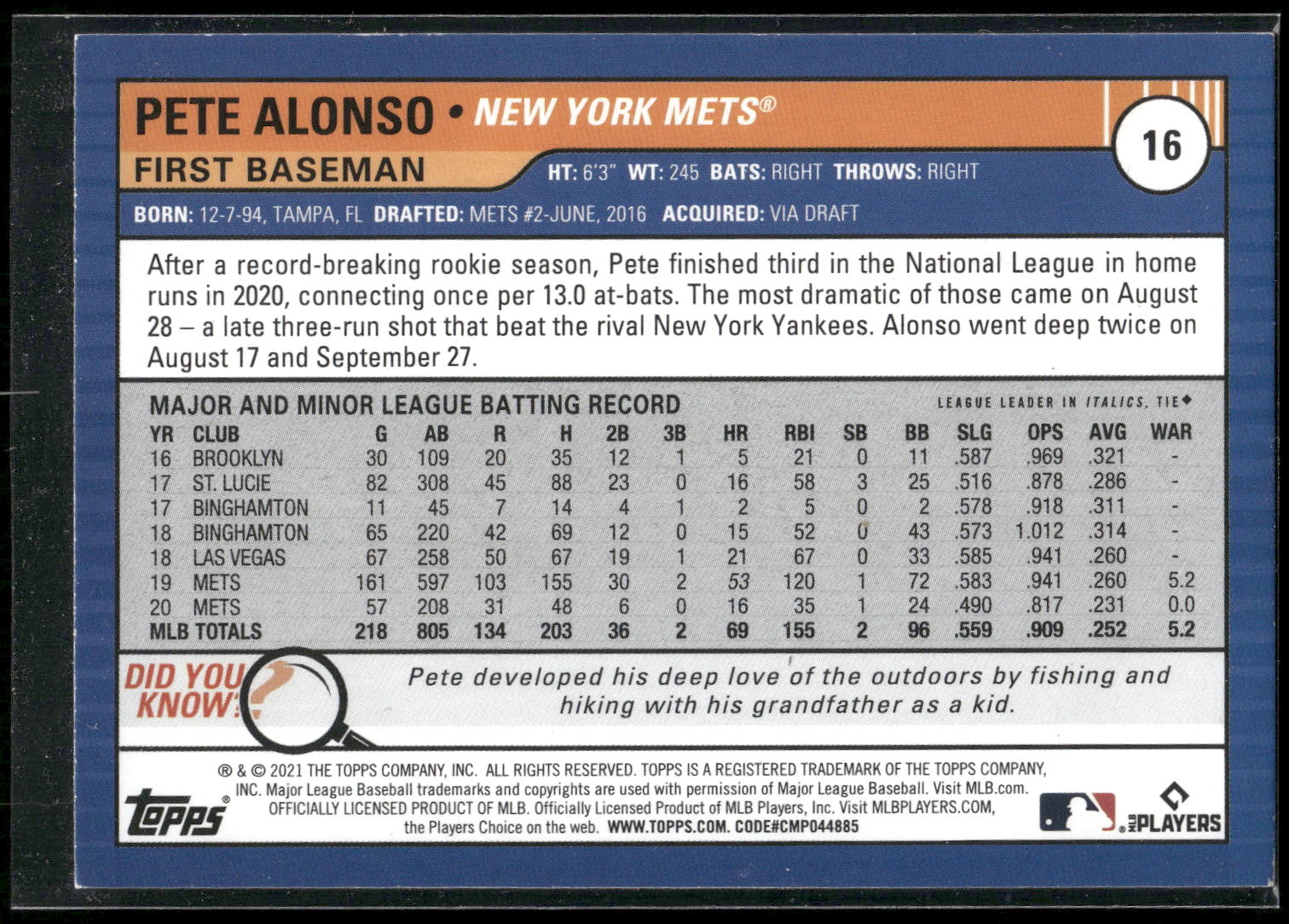 2021 Topps Big League #16 Pete Alonso