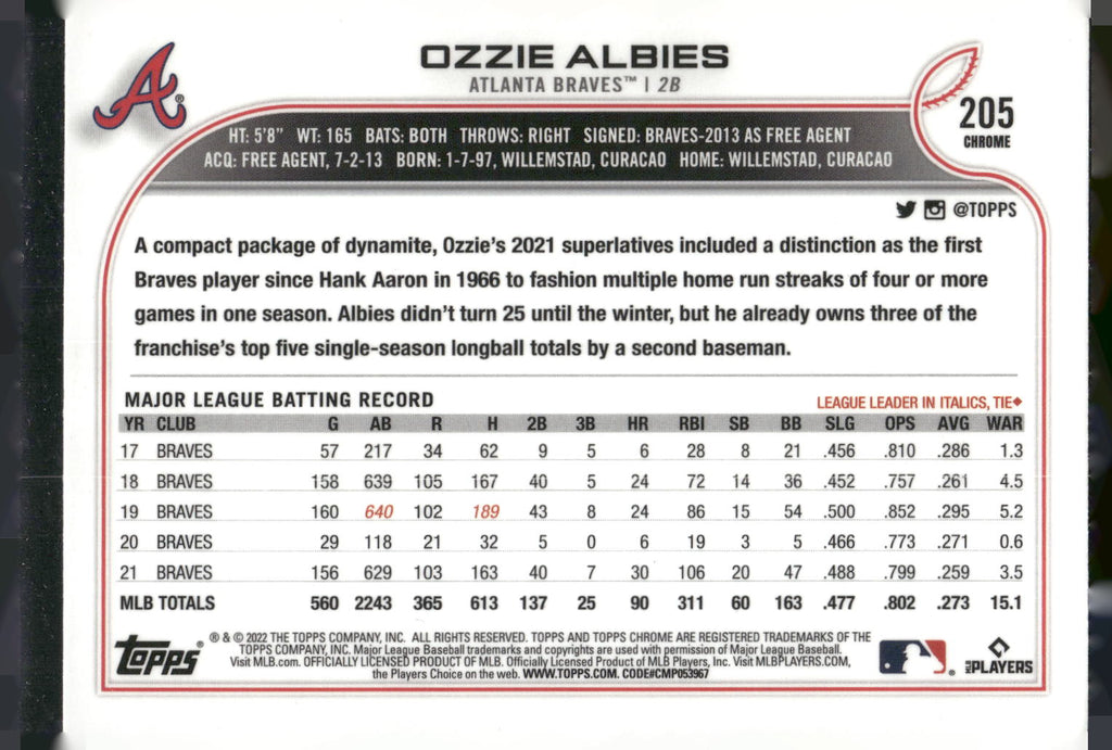 2022 Topps Chrome #205 Ozzie Albies