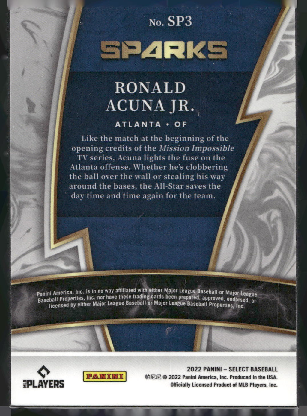 2022 Panini Select #SP3 Ronald Acuna Jr. Sparks