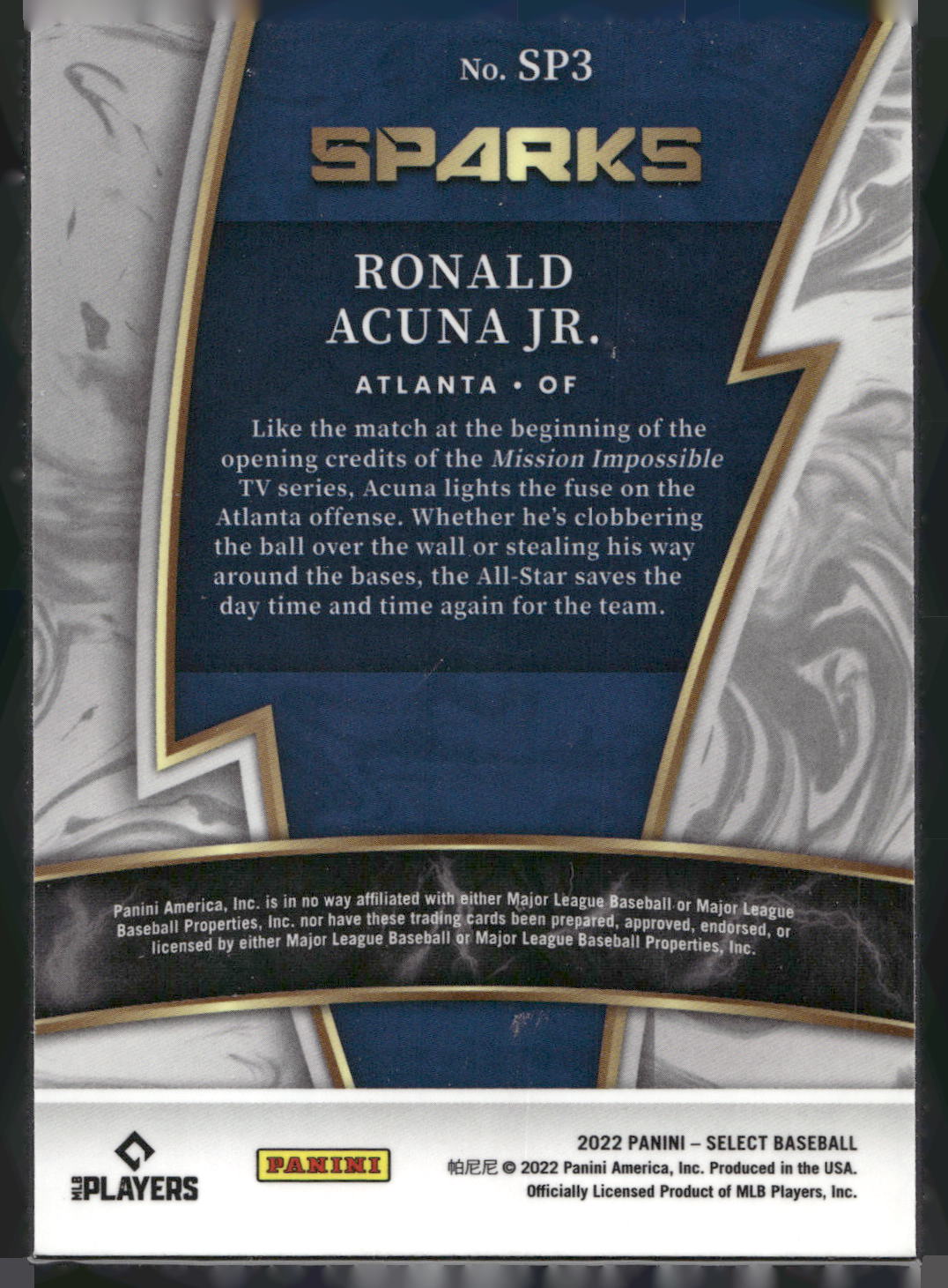 2022 Panini Select #SP3 Ronald Acuna Jr. Sparks