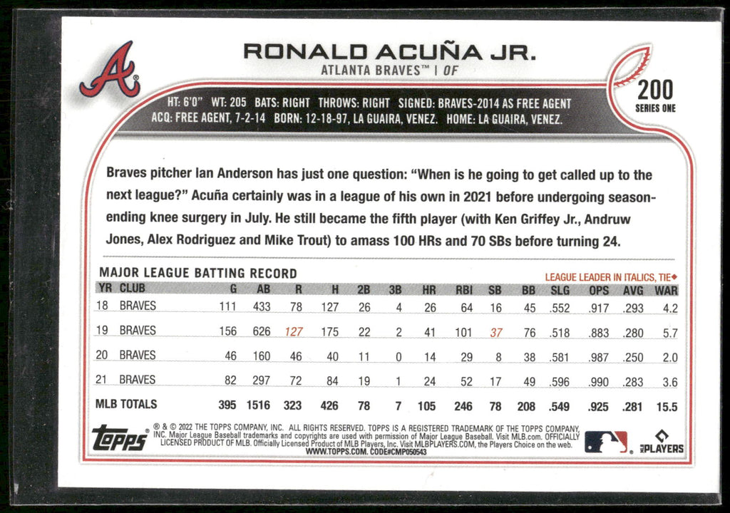 2022 Topps #200 Ronald Acuña Jr.