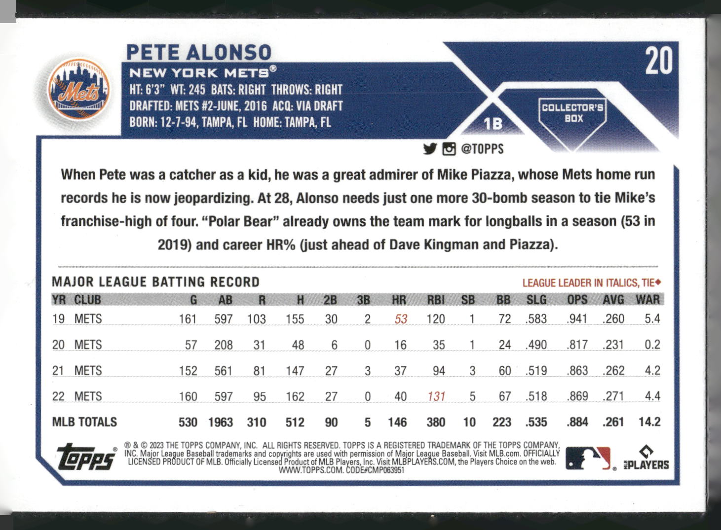 2023 Topps #20 Pete Alonso Silver Pattern Foilboard