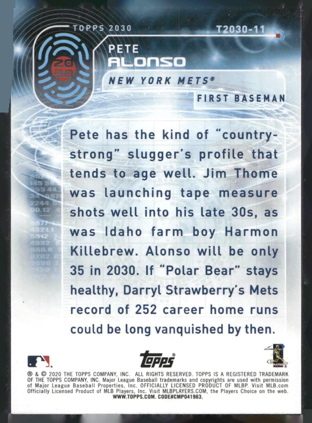2020 Topps #T2030-11 Pete Alonso Topps 2030