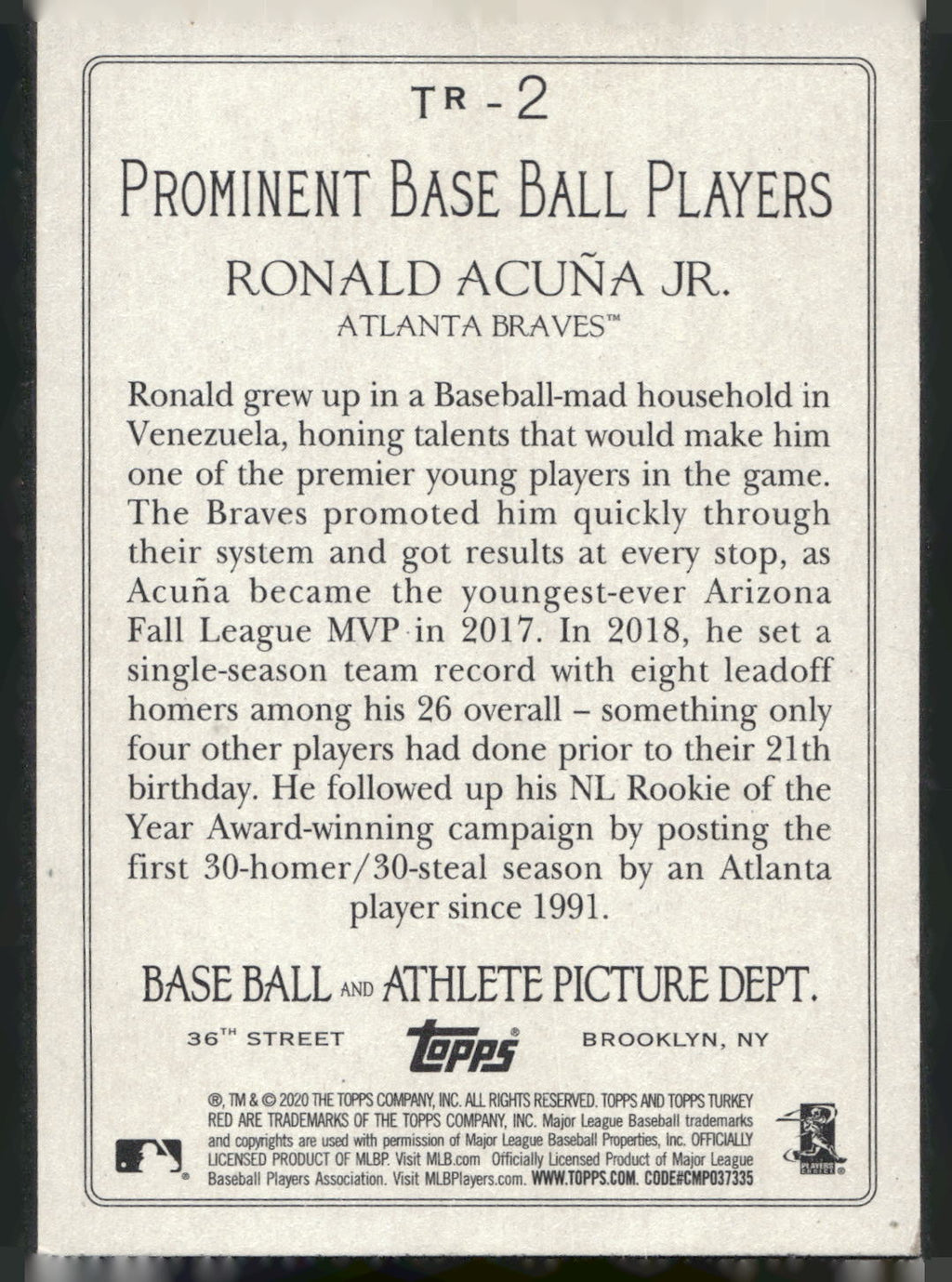 2020 Topps #TR-2 Ronald Acuña Jr. Turkey Red 2020 (Series 1)