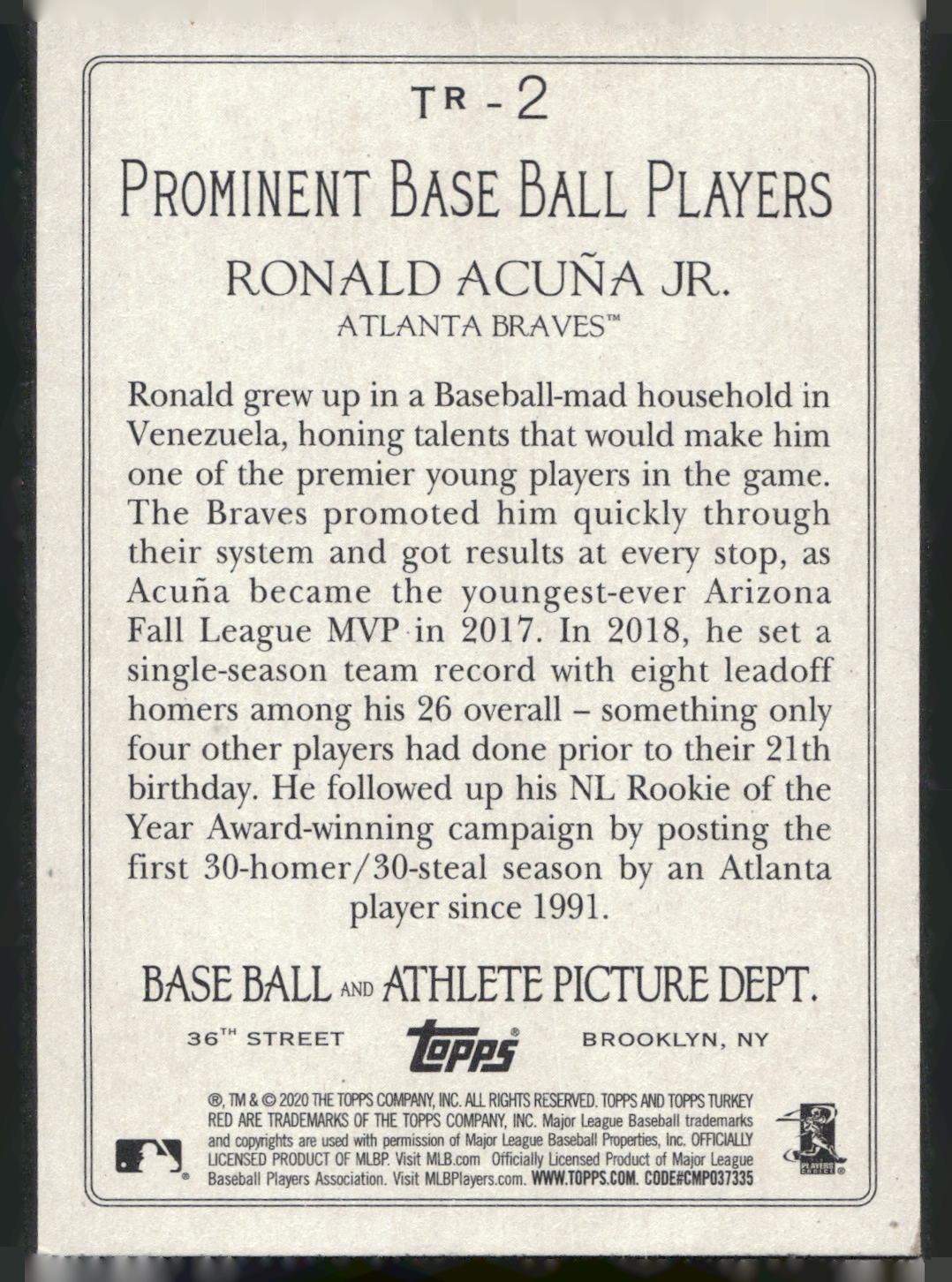 2020 Topps #TR-2 Ronald Acuña Jr. Turkey Red 2020 (Series 1)