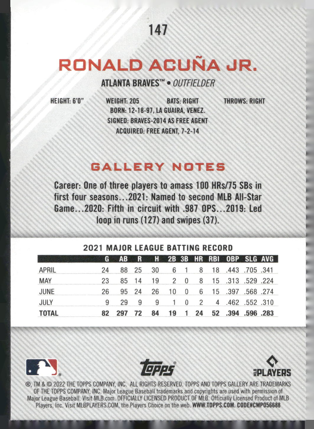 2022 Topps Gallery #147 Ronald Acuña Jr.