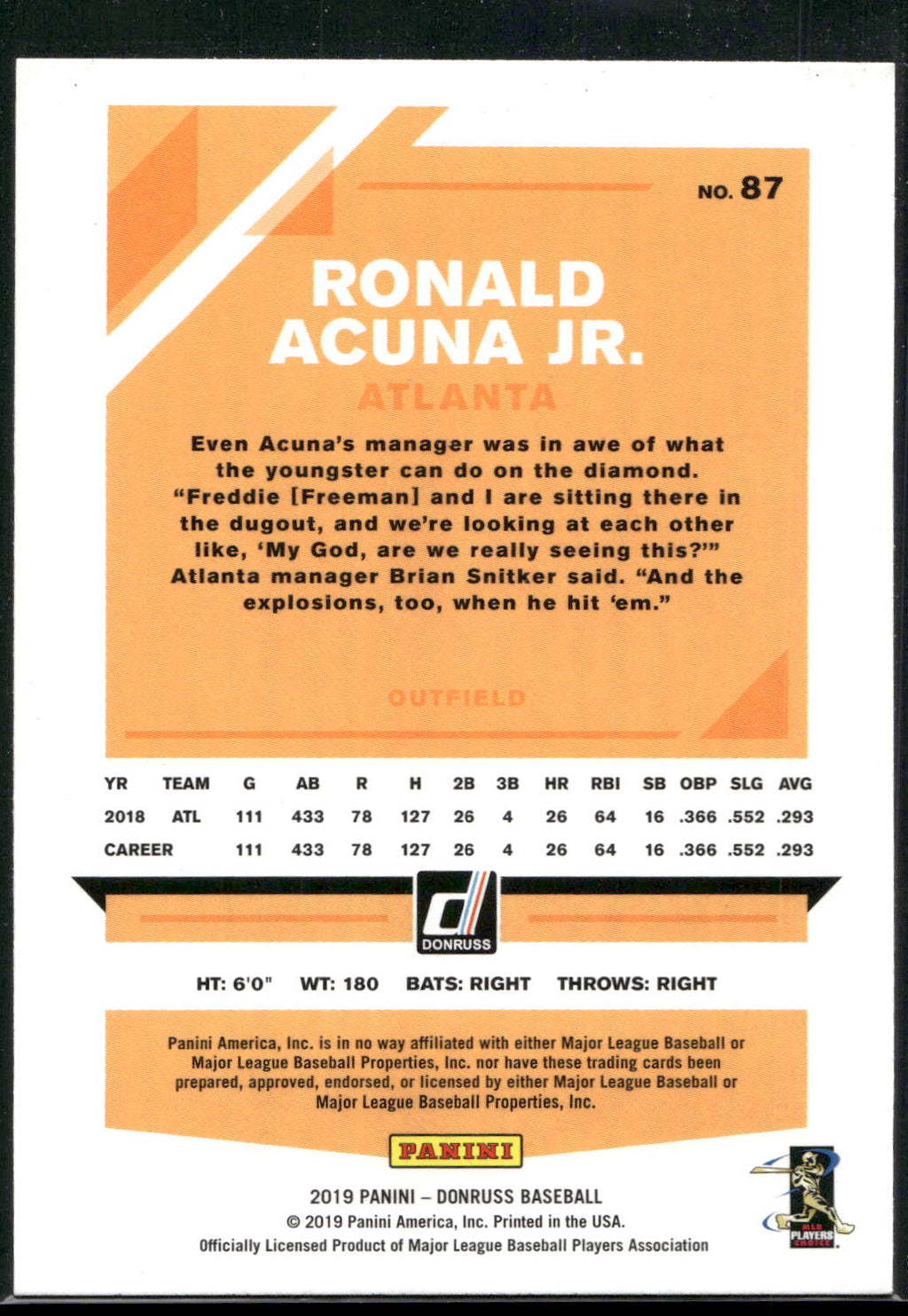 2019 Donruss #87b Ronald Acuna Jr.