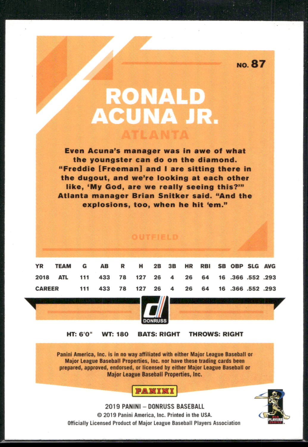 2019 Donruss #87b Ronald Acuna Jr.