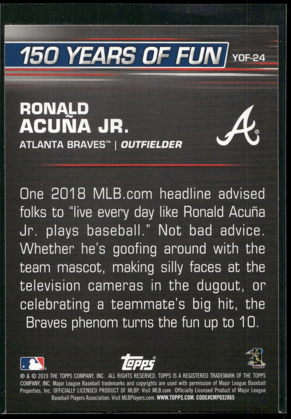 2019 Topps Opening Day #YOF-24 Ronald Acuña Jr. 150 Years of Fun