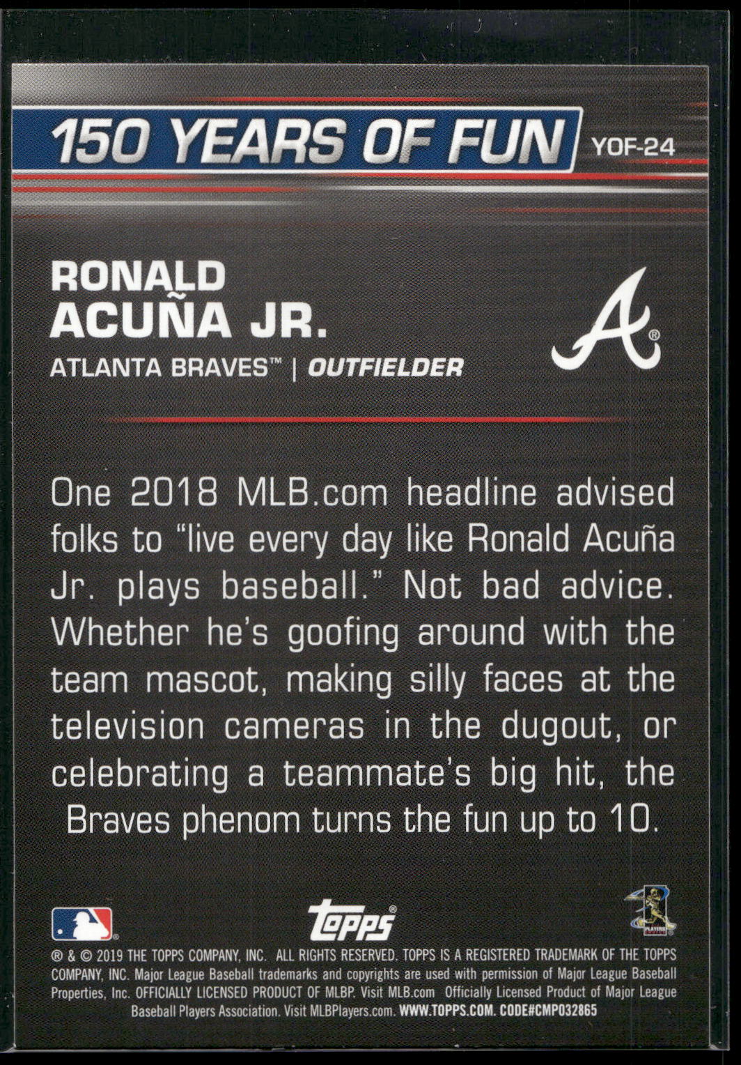2019 Topps Opening Day #YOF-24 Ronald Acuña Jr. 150 Years of Fun