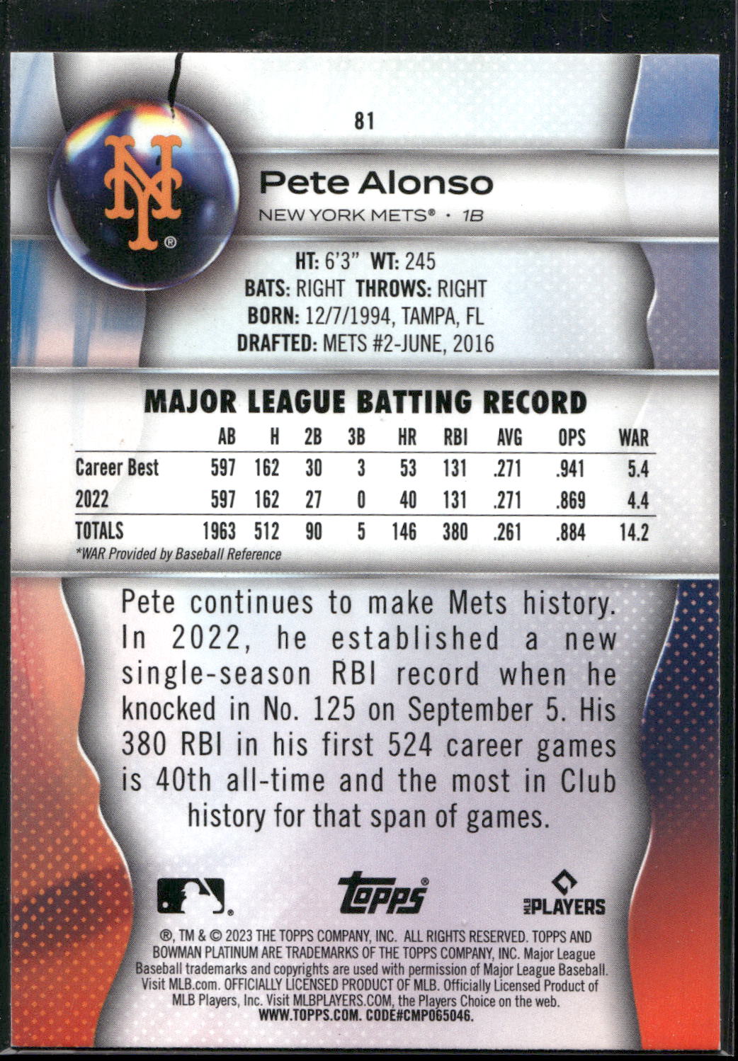 2023 Bowman Platinum #81 Pete Alonso