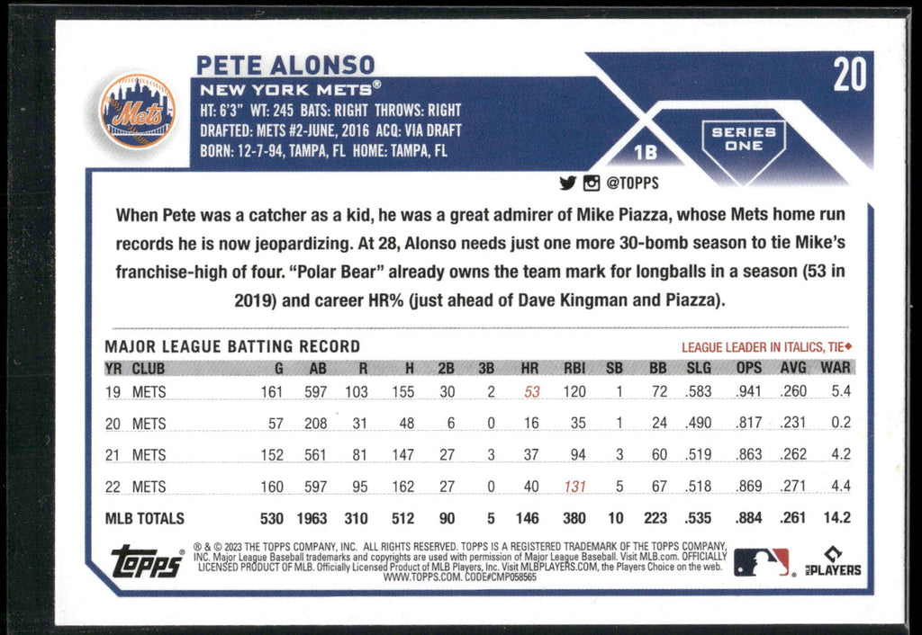 2023 Topps #20 Pete Alonso