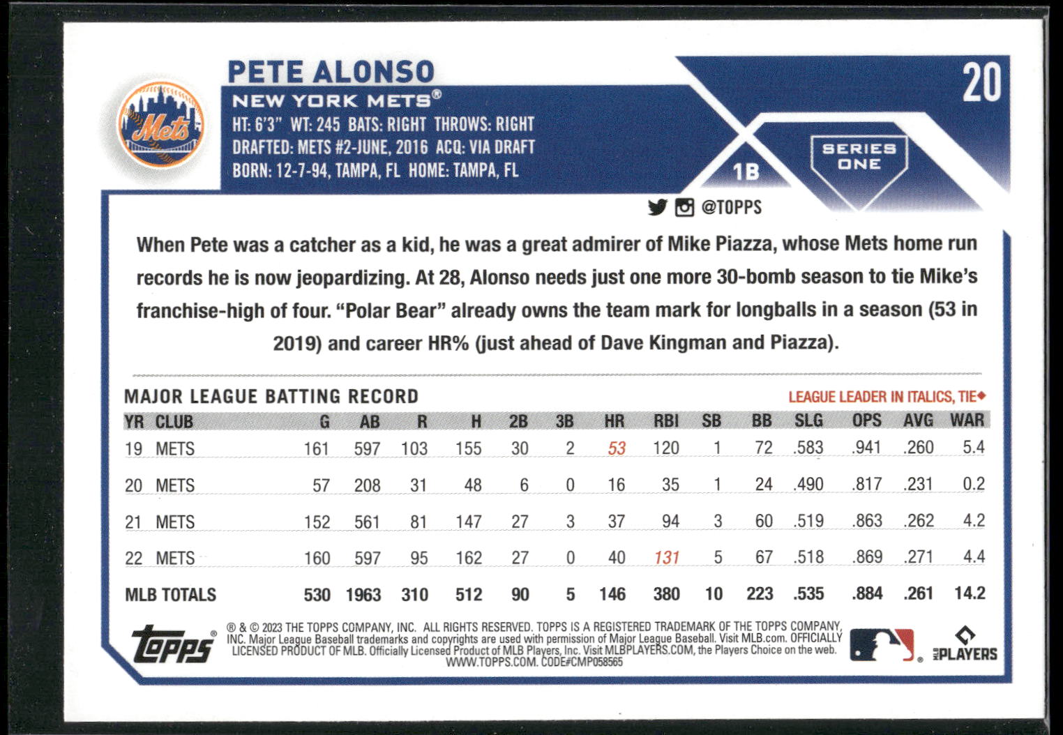2023 Topps #20 Pete Alonso