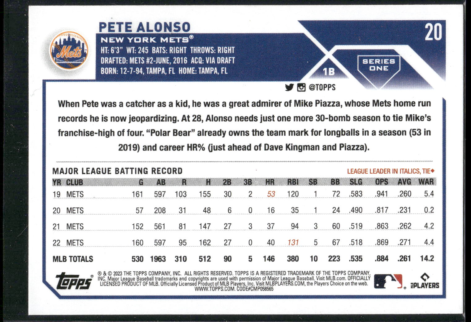 2023 Topps #20 Pete Alonso