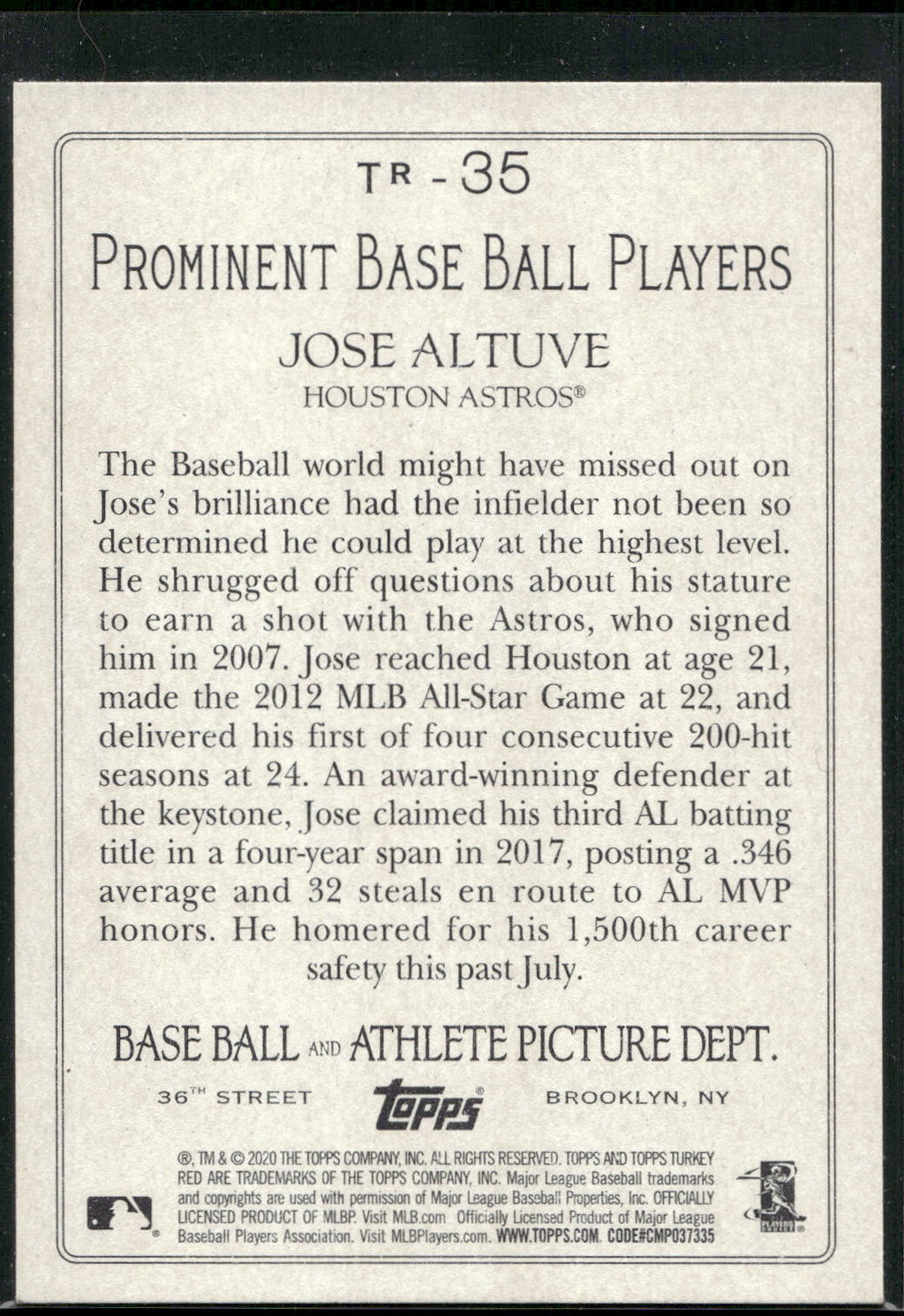2020 Topps #TR-35 Jose Altuve Turkey Red 2020 (Series 1)
