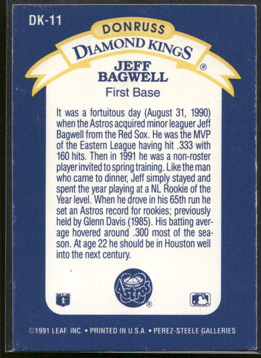 1992 Donruss #DK-11 Jeff Bagwell Diamond Kings