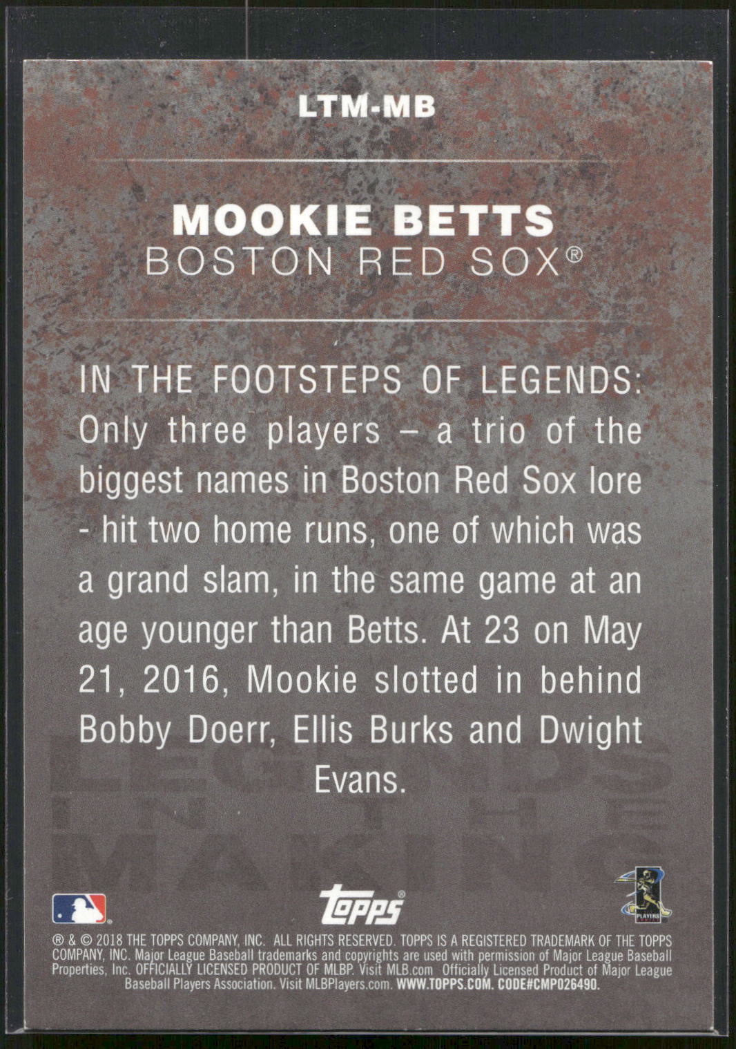 2018 Topps #LTM-MB Mookie Betts Legends in the Making (Series 1)
