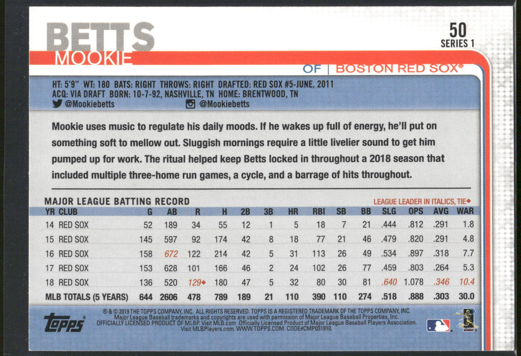 2019 Topps #50 Mookie Betts